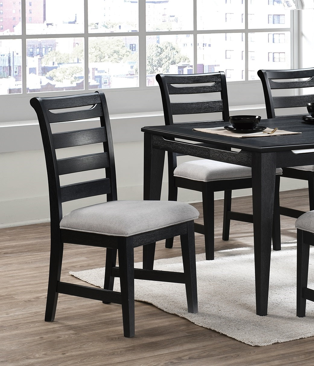 Black Color 6Pc Dining Set Table And 4X Side Chairs 1X Bench Upholstered Fabric Cushion Seats Solid Wood Dining Room Furniture Wood Dining Room Solid Wood Rubberwood Rectangular Dining Table With Chair And Bench Upholstered Chair Wood Black Ladder Back