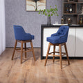 Coolmore Bar Stools Set Of 2 Counter Height Chairs With Footrest For Kitchen, Dining Room And 360 Degree Solid Wood Legs Swivel Bar Stools Set Of 2 Navy Linen Navy Foam Linen