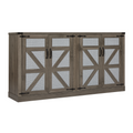 65 Inch Slate Gray Faux Rattan Sideboard With Barn Doors Rustic Sideboard, 4 Door Storage For Living Room, Entryway, Bedroom, Dining Room Stone Gray Particle Board Mdf