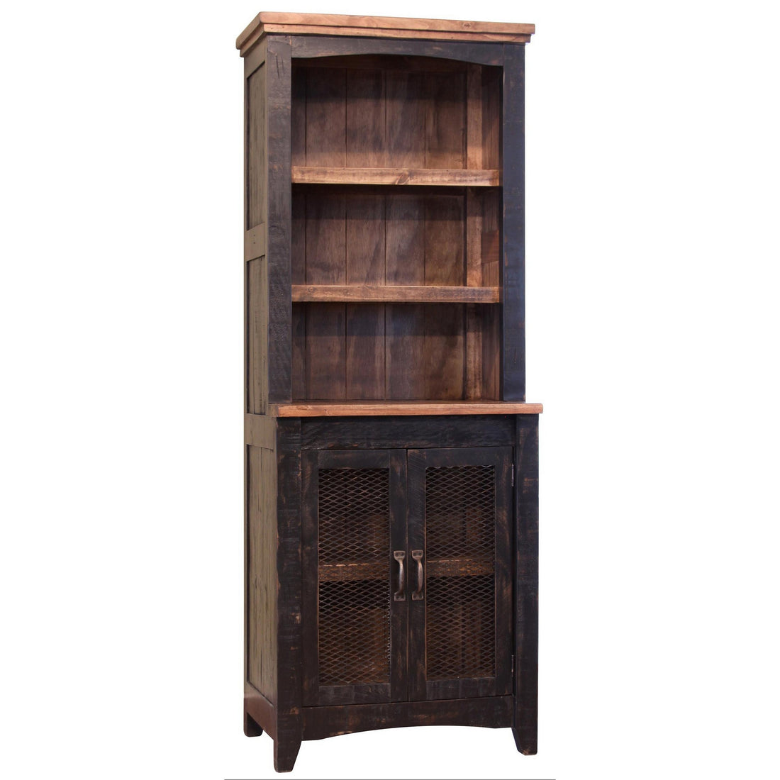 Ata 72 Inch Classic Pier With 3 Shelves And 2 Doors, Solid Pine Wood, Brown Black Brown Solid Wood