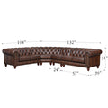 Alton Bay Leather L Shaped Convertible Sectional Brown Genuine Leather Wood Primary Living Space Medium Firm Tufted Back Mid Century Modern L Shaped Eucalyptus Rolled Arms Down Filling Leather 6 Seat