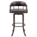 Nuf 30 Inch Swivel Barstool Armchair, Curved Round Back, Brown Faux Leather Black Brown Fabric Metal