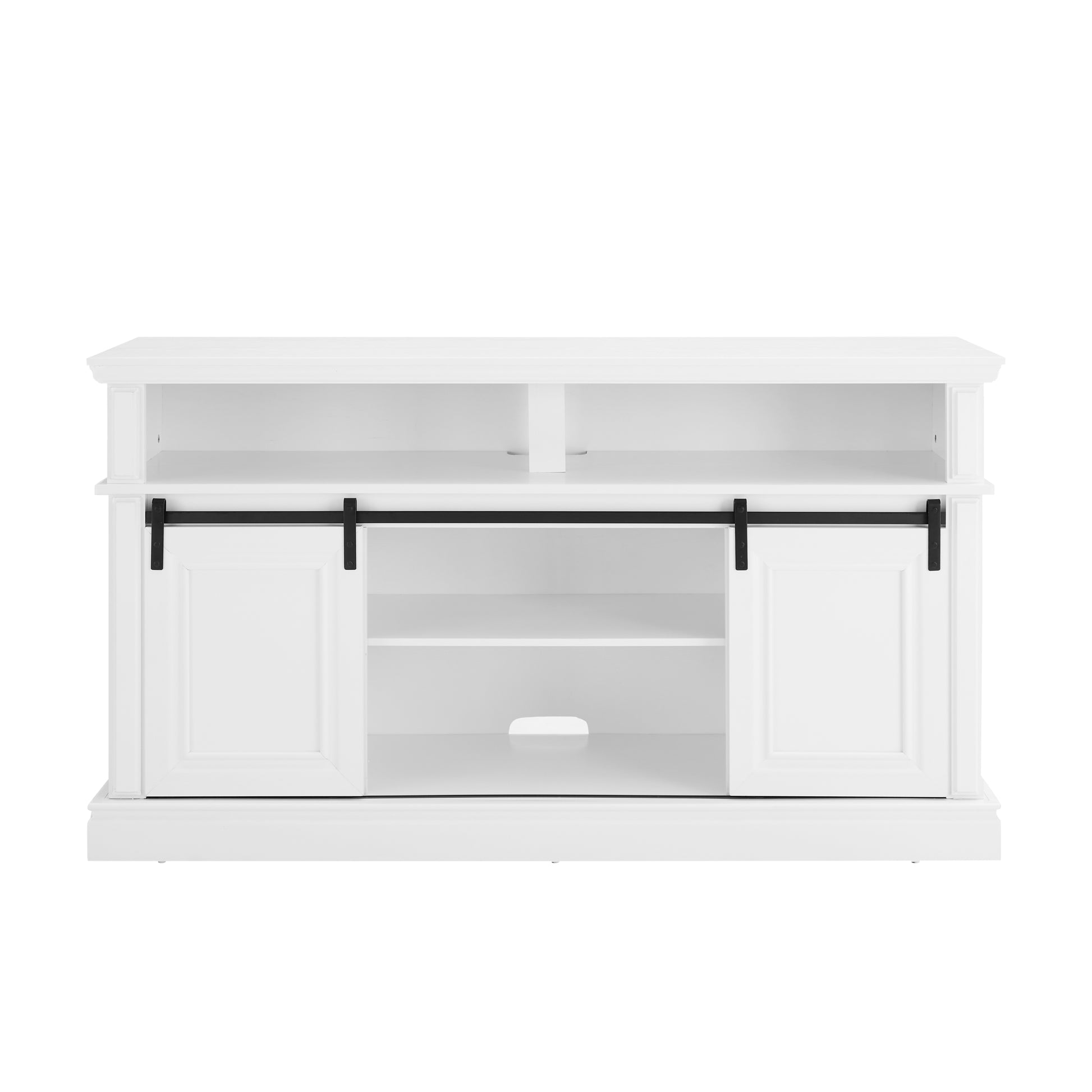 Media Console Table With Storage Cabinet, Mid Century Style Entertainment Tv Table, Multipurpose Sliding Door Tv Cabinet Large Storage Space, 58.11"W*15.79"D*32.36"H Antique White Antique White 60 69 Inches 60 69 Inches 60 Inches Mdf