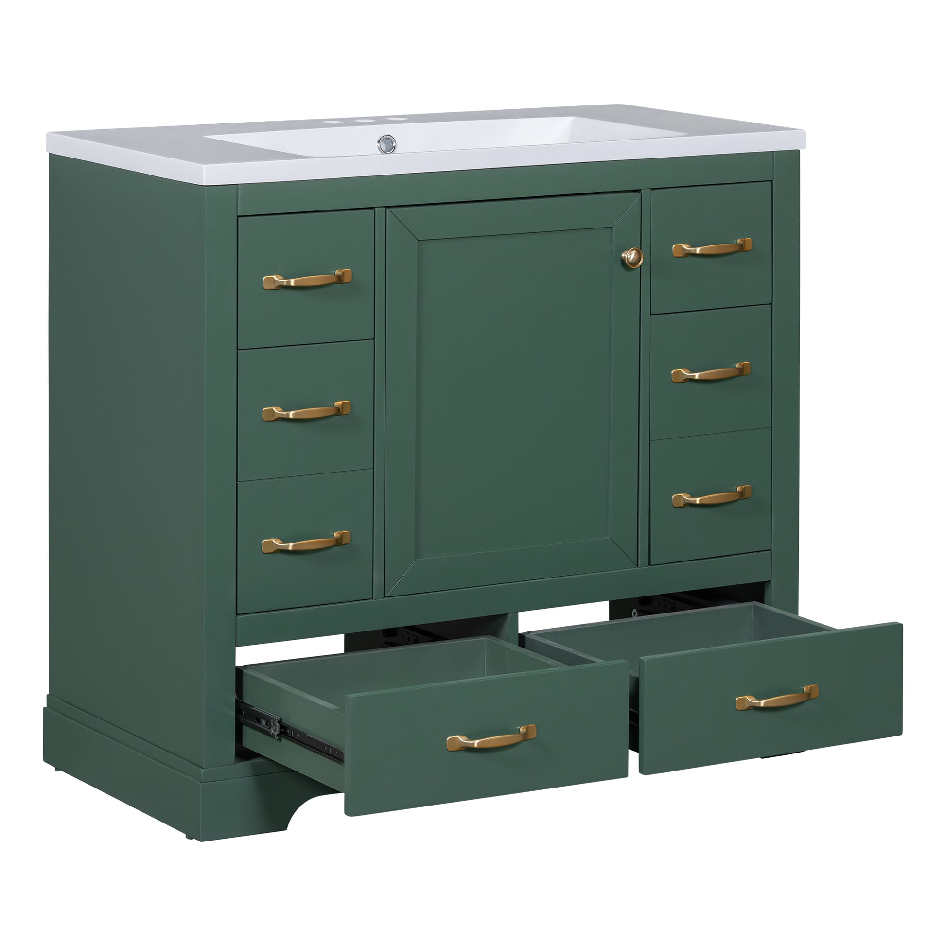 36" Bathroom Vanity With Sink Combo, Six Drawers, Multi Functional Drawer Divider, Adjustable Shelf, Green Old Sku:Sy999808Aaf Green Solid Wood Mdf