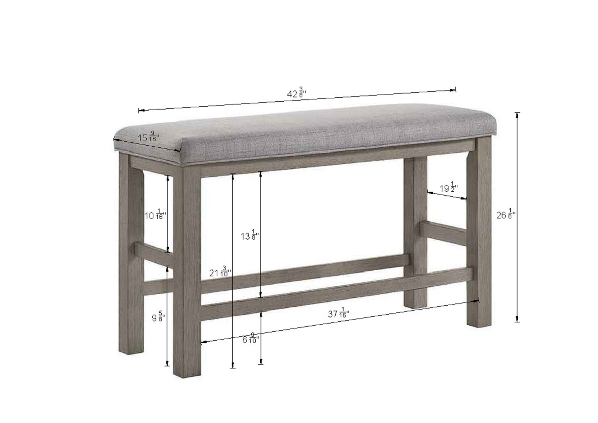 1Pc Brown Grey Finish Counter Height Bench Dining Room Linen Look Fabric Upholstery Kitchen Dining Wooden Furniture Brown Gray,Tan Brown Linen Or Linen Blend Dining Room Rectangular Grey