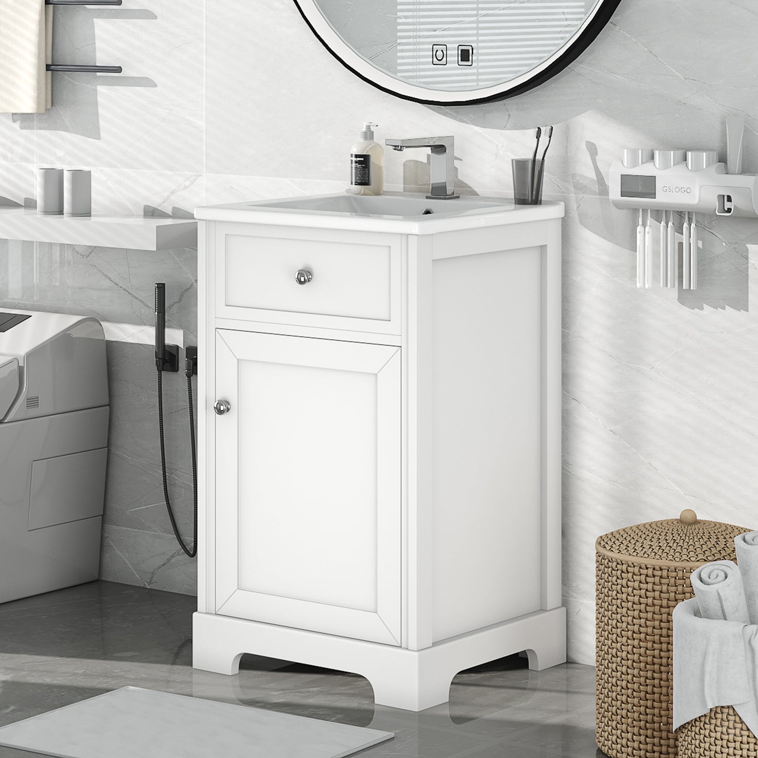 20" Bathroom Vanity With Sink, Bathroom Cabinet With Soft Closing Door, Storage Rack And Adjustable Shelve, White White Mdf