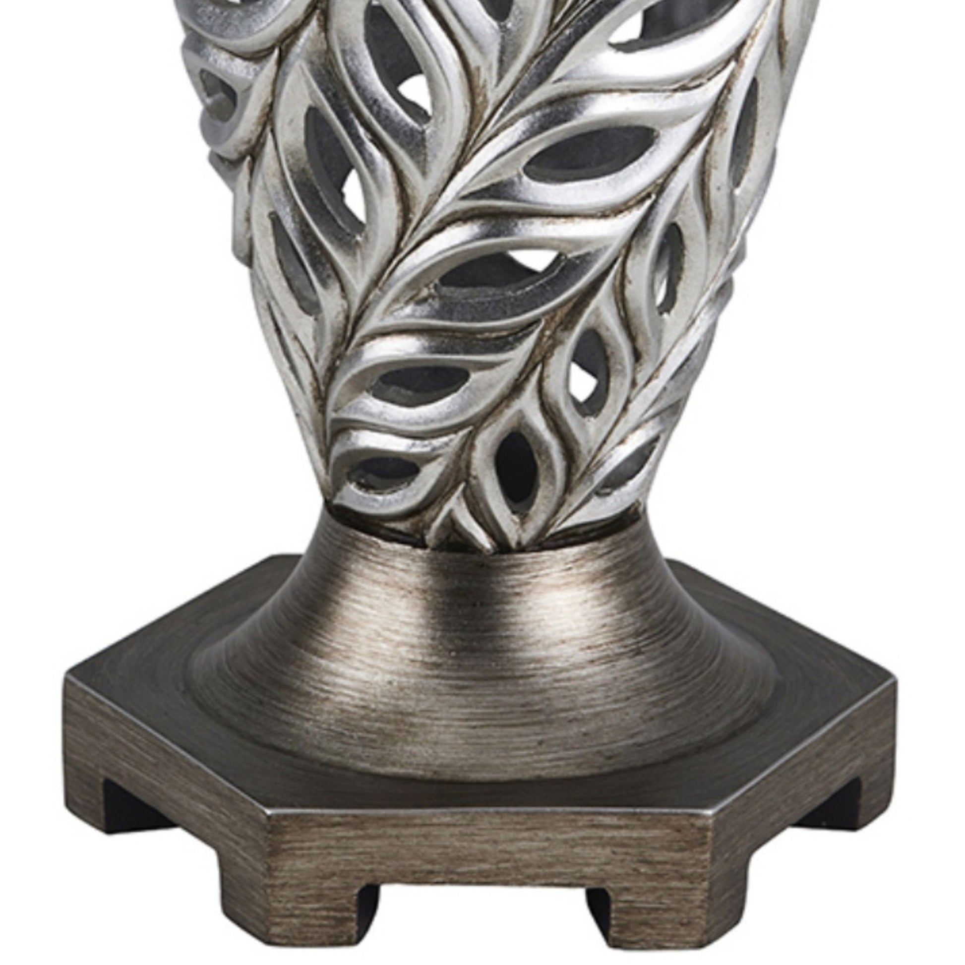 15.75" Tall Polyresin Decorative Vase "Kiara", Silver Peacock Feathers Design Silver Polyresin