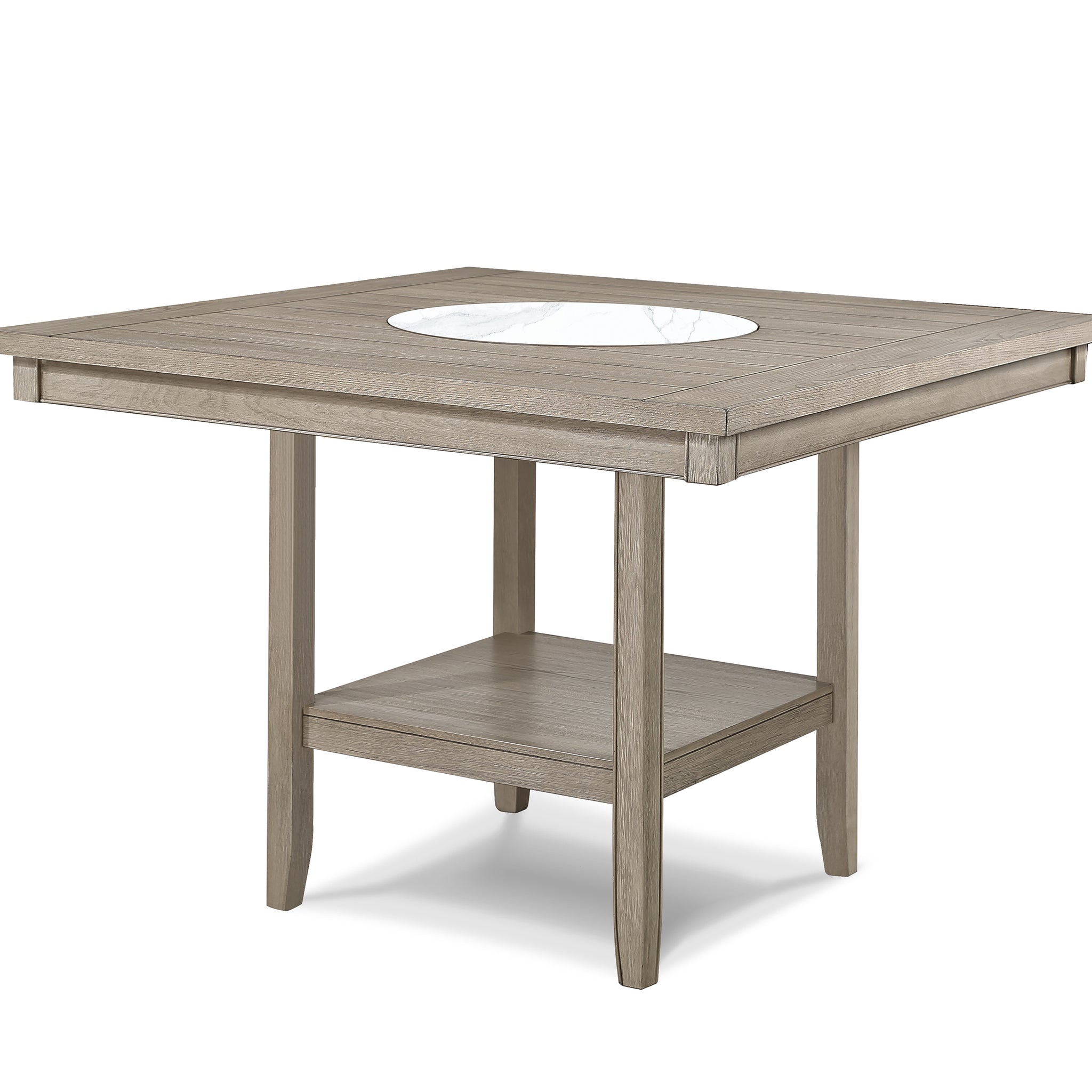 1Pc Contemporary Transitional Counter Height Dining Table W 20 Inch Faux Marble Lazy Susan All Tan Beige Gray Finish Wooden Wood Veneers Solid Wood Dining Room Furniture Antique Gray,Beige Gray