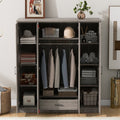 4 Door Mirror Wardrobe With Shelves, Gray Gray Plywood