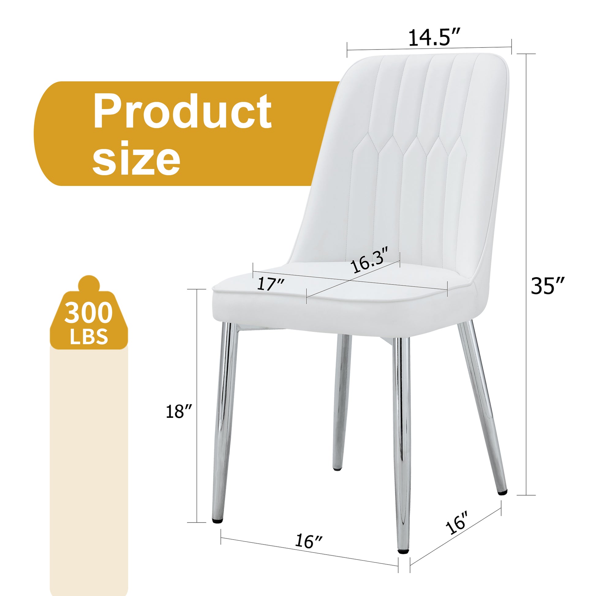 4 Modern Dining Chairs, Smooth Pu Leather Backrest And Silver Toned Metal Legs For A Comfortable Home Experience For Kitchens, Bedrooms And Offices. White Pu