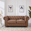 Classic Chesterfield Sofa Loveseat For Living Room Brown Faux Leather Brown Foam Technical Leather 2 Seat