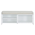 Distressed Shutter Storage Bench With Acacia Veneer For Retro Charm For Living Room, Entryway White White Mdf
