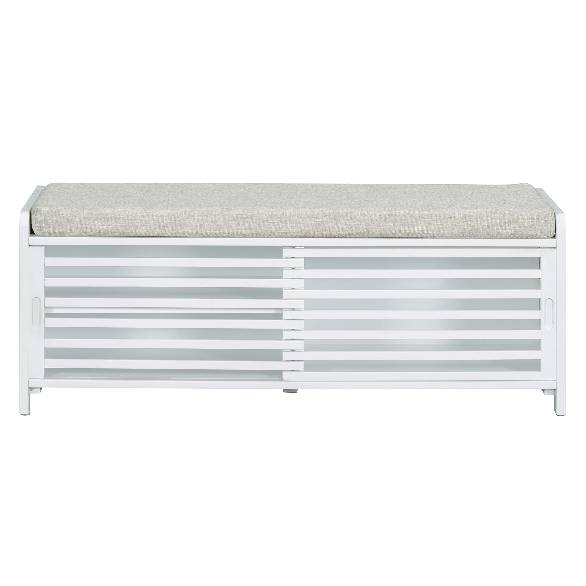 Distressed Shutter Storage Bench With Acacia Veneer For Retro Charm For Living Room, Entryway White White Mdf