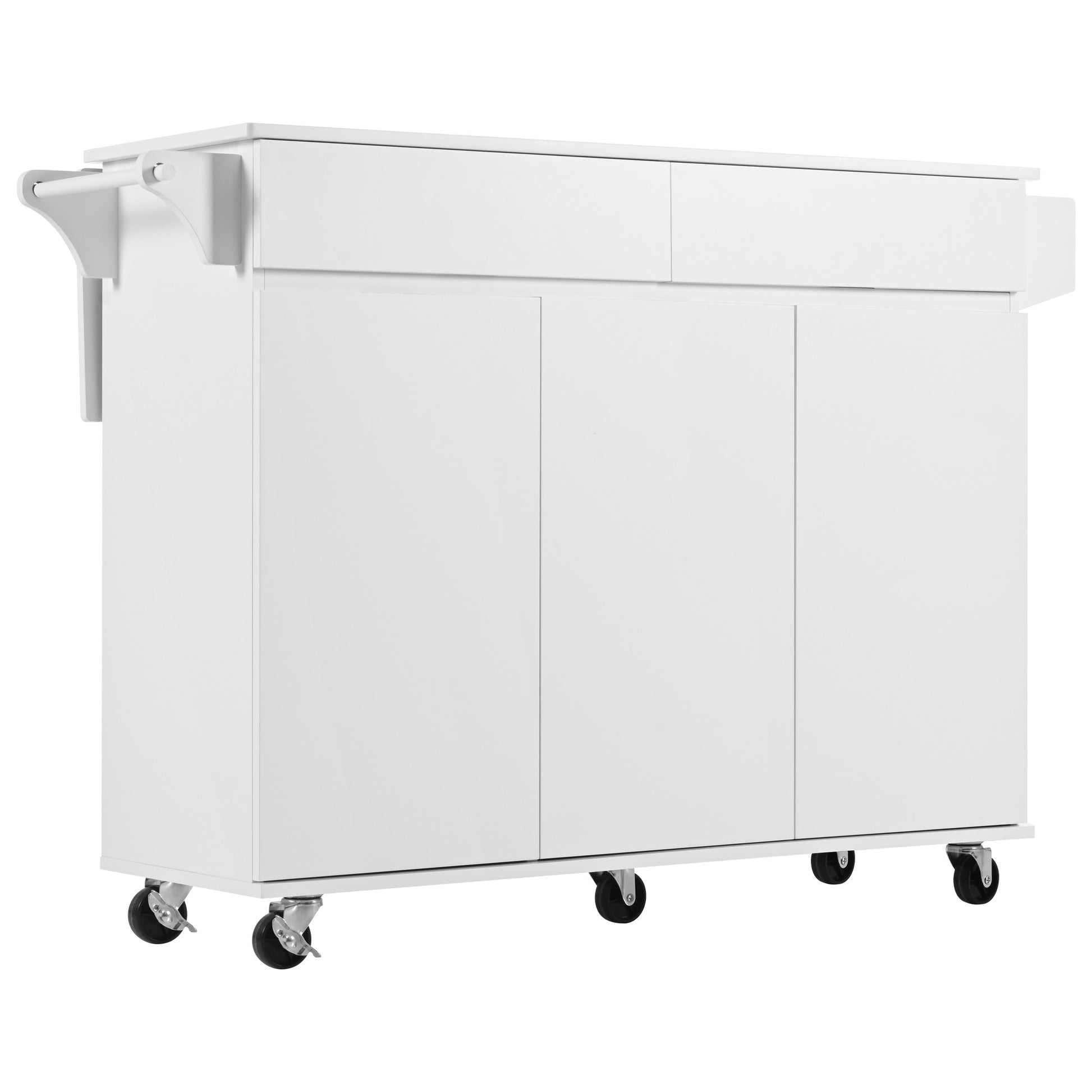 K&K 53.2'' Kitchen Island With Drop Leaf, Kitchen Storage Cart With Spice Rack, Towel Rack And 2 Drawers, Rolling Kitchen Island On Wheels With Adjustable Shelves For Kitchen, Dining Room, White White Brown Kitchen Artsy,Casual,Classic,Minimalist,Modern