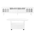 Cream Style Tv Stand And Coffee Table Set Of 2, Led Light Strip Tv Stand For Tvs Up To 80'', Cloud Top Coffee Table With 2 Brake Wheels For Living Room, White White 80 89 Inches Particle Board