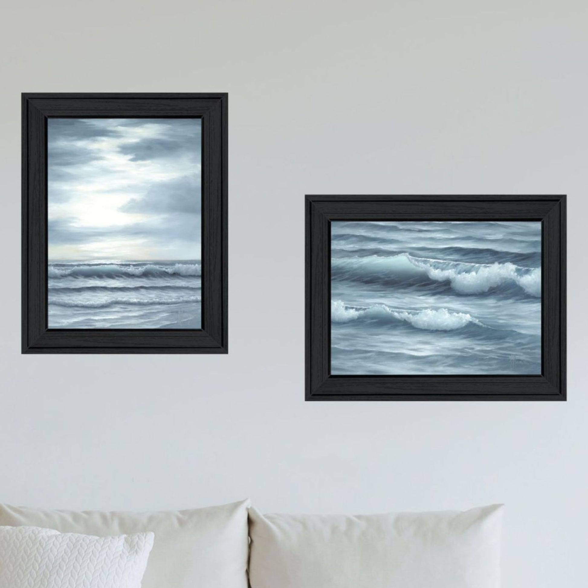 "The Ocean Blue High Tide At Sunset" Framed Wall Art For Living Room, Wall Art Print For Home Decor, Bedroom Wall Art By Georgia Janisse Multicolor Wood Paper