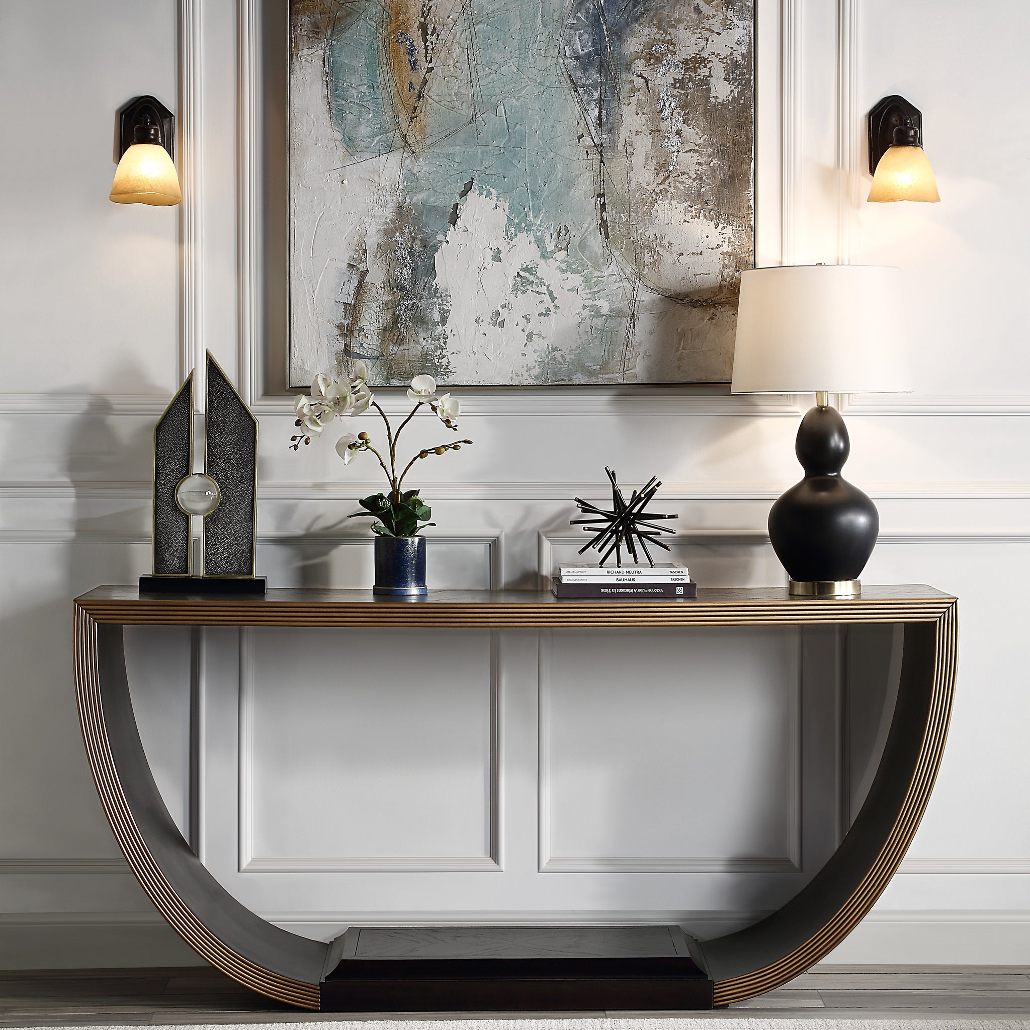 Maceo Console Table, Black & Gold Finish Ac01924 Black Wood