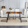 Table And Chair Set. Large Modern Rectangular Table With Brown Glass Top And Black Metal Legs. It Is Equipped With Soft And Comfortable Pu Seats, Faux Leather Upholstered Seats, And Sturdy Metal Legs. White Seats 4 Glass Metal