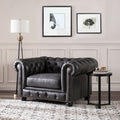 Traditional Tufted Leather Chesterfield Chair Gray Leather