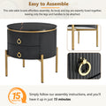 19.6'' Easy Assembly Round End Table With Storage Drawers, Fluted Nightstand With High Gloss Faux Marble Tabletop, Modern Coffee Table With Metal Legs And Handles For Living Room, Black Black Gold Primary Living Space Drawers Round Mdf Iron