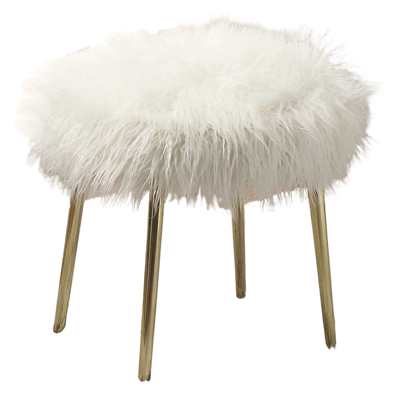 Contemporary Glam White Gold Fabric Faux Fur 1Pc Ottoman Upholstery Living Room Ottoman Seat White Gold Primary Living Space White Classic,Contemporary Square Solid Wood