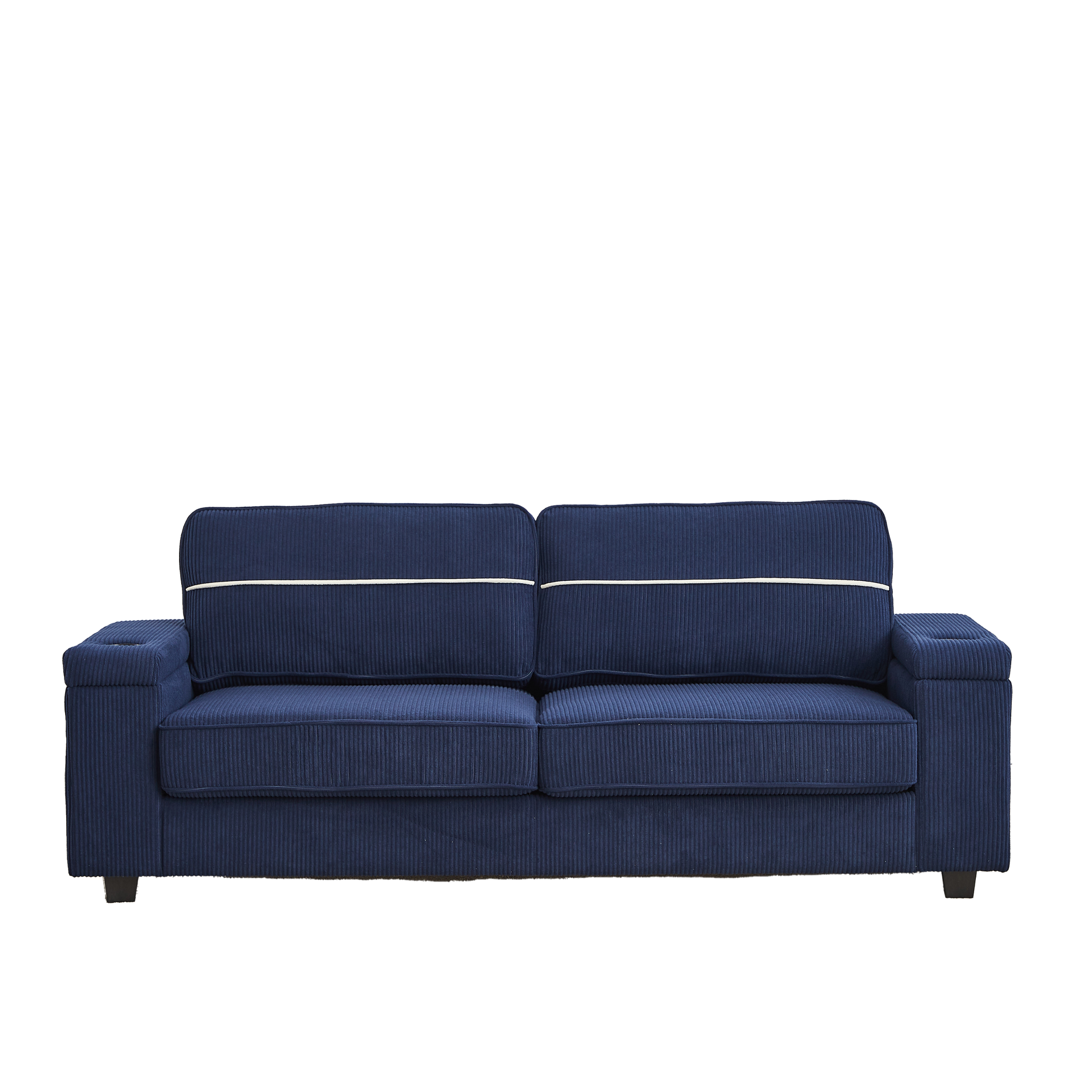 86.5 Inch Sofa Couch Deep Seat Sofa With Two Storage Spaces, T Pyce Charging Portsusb Charging Ports & 2 Cup ,Corduroy 3 Seater Couch, Modern Sofas For Living Room Blue Foam Corduroy 3 Seat