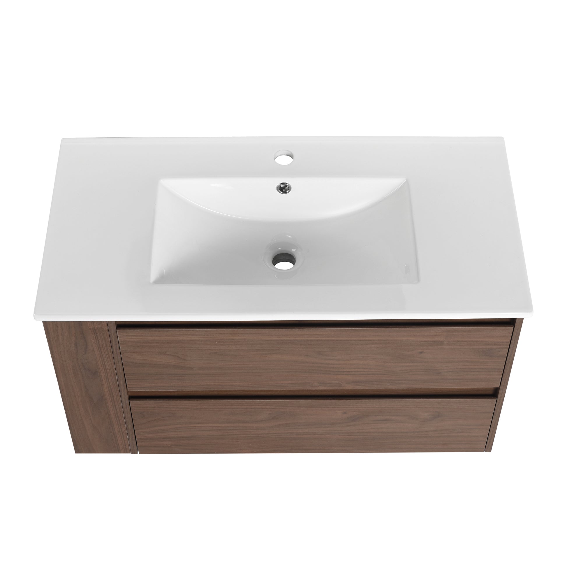 36" Wall Mounting Bathroom Vanity With Ceramic Sink, Soft Close Drawer 2 Brown Oak 1 Bathroom Wall Mounted Modern Plywood