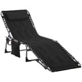 Outsunny Padded Folding Chaise Lounge Chair, Outdoor 6 Level Reclining Camping Tanning Chair With Headrest For Beach, Yard, Patio, Pool, Black Black Steel