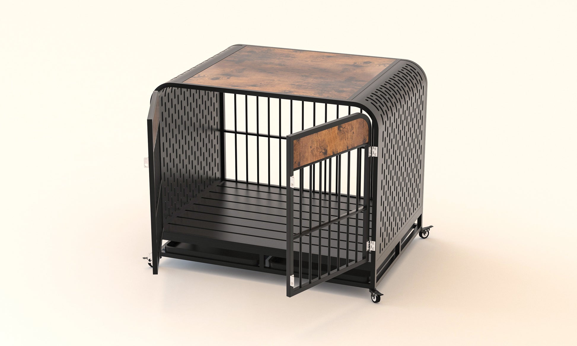 Heavy Duty Dog Crate Furniture Wooden Table Pet Dog Cage Kennel House Indoor Side End Table Decor With Removable Trays And Lockable Wheels For Medium And Large Dogs 42" Brown Brown Outdoor Kennel Large 41 70 Lbs Mdf Steel