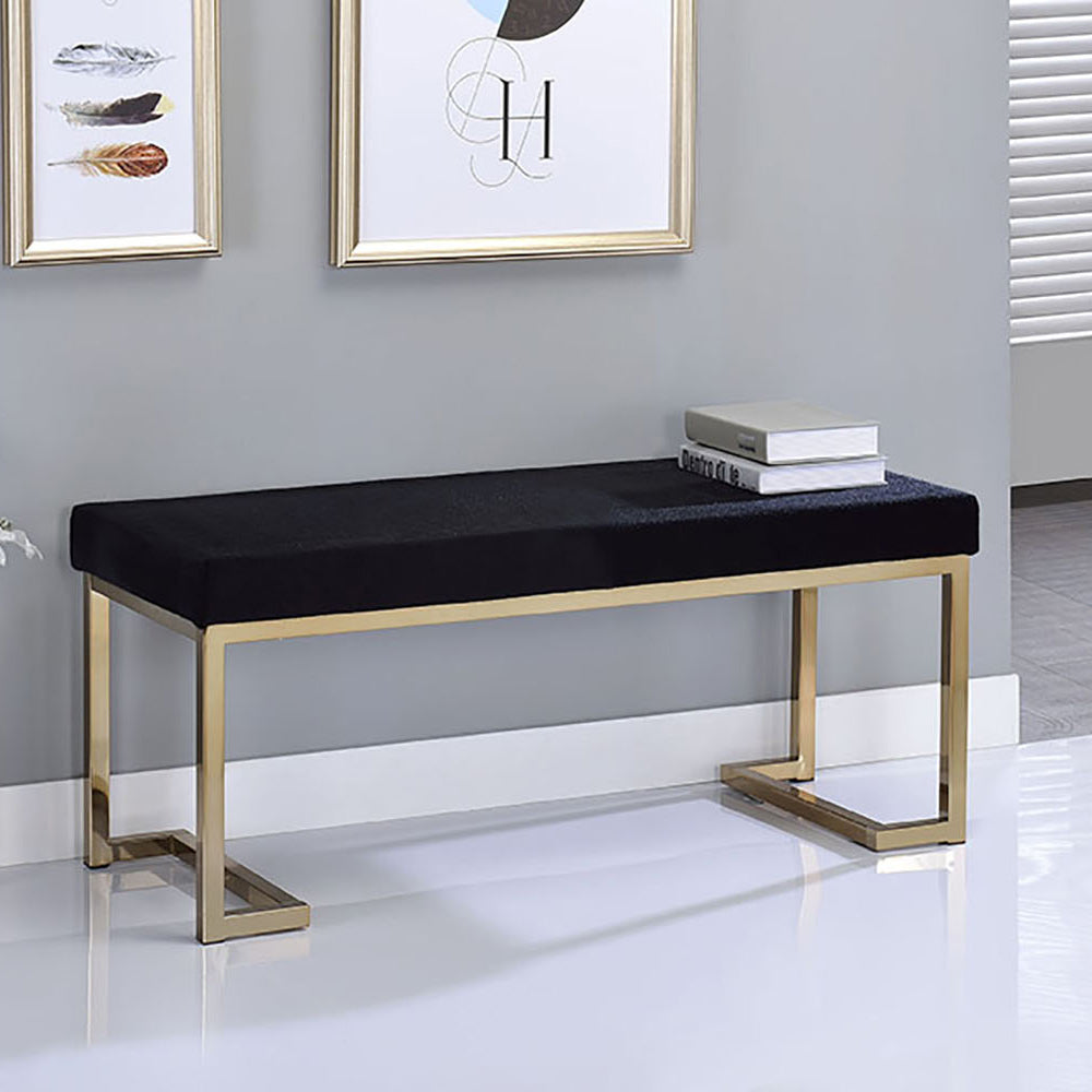 Black And Champagne Bench With C Metal Base Black Gold Bedroom Black Modern Fabric Metal