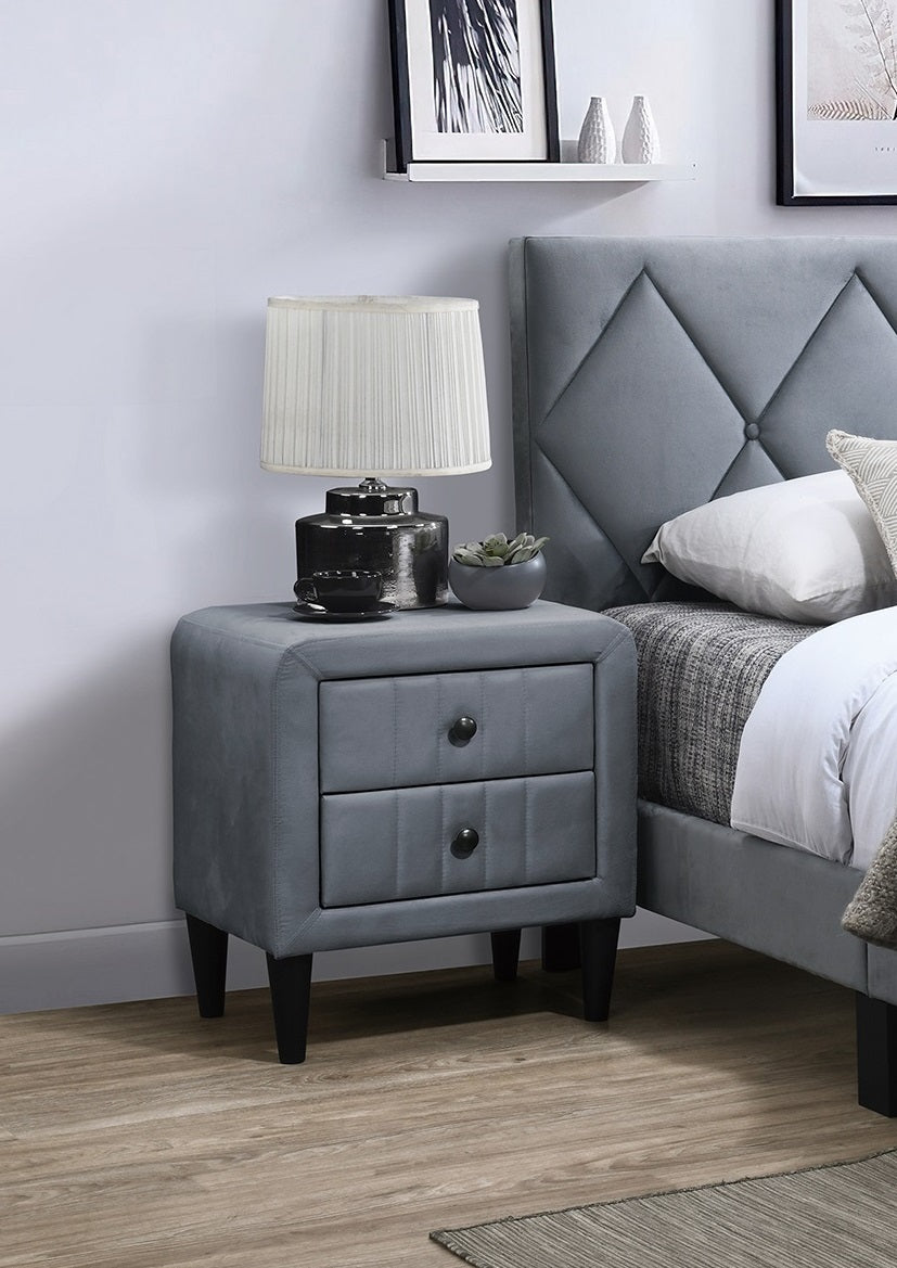 Grey Color Velvet Gorgeous 1Pc Nightstand Bedside Table 2X Drawers Bedroom Furniture Sleek Design Tempered Legs Grey 2 Drawers Bedroom Bedside Cabinet Classic,Contemporary,Glam,Modern Storage Velvet