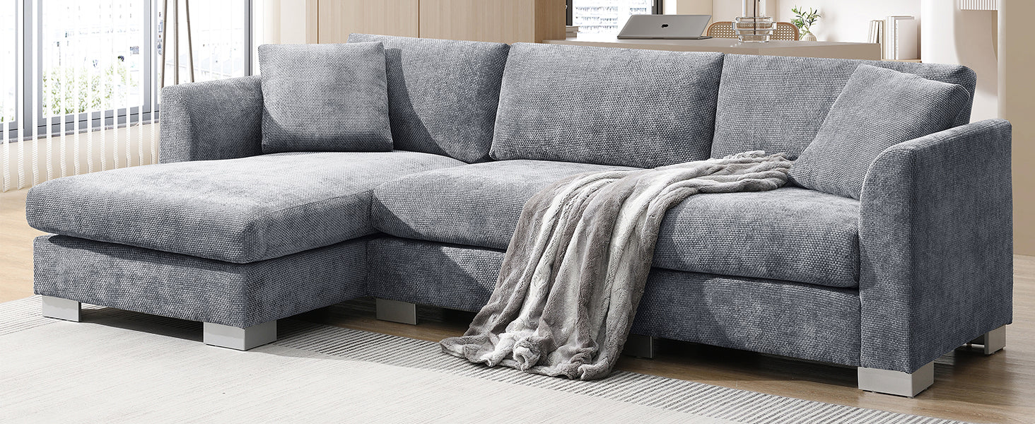 96*56" Modern Cloud Sectional Sofa,L Shaped Luxury Couch Set With 2 Free Pillows,4 Seat Chenille Indoor Furniture With Oversized Chaise For Living Room,Apartment,Office,3 Colors Gray Chenille 4 Seat