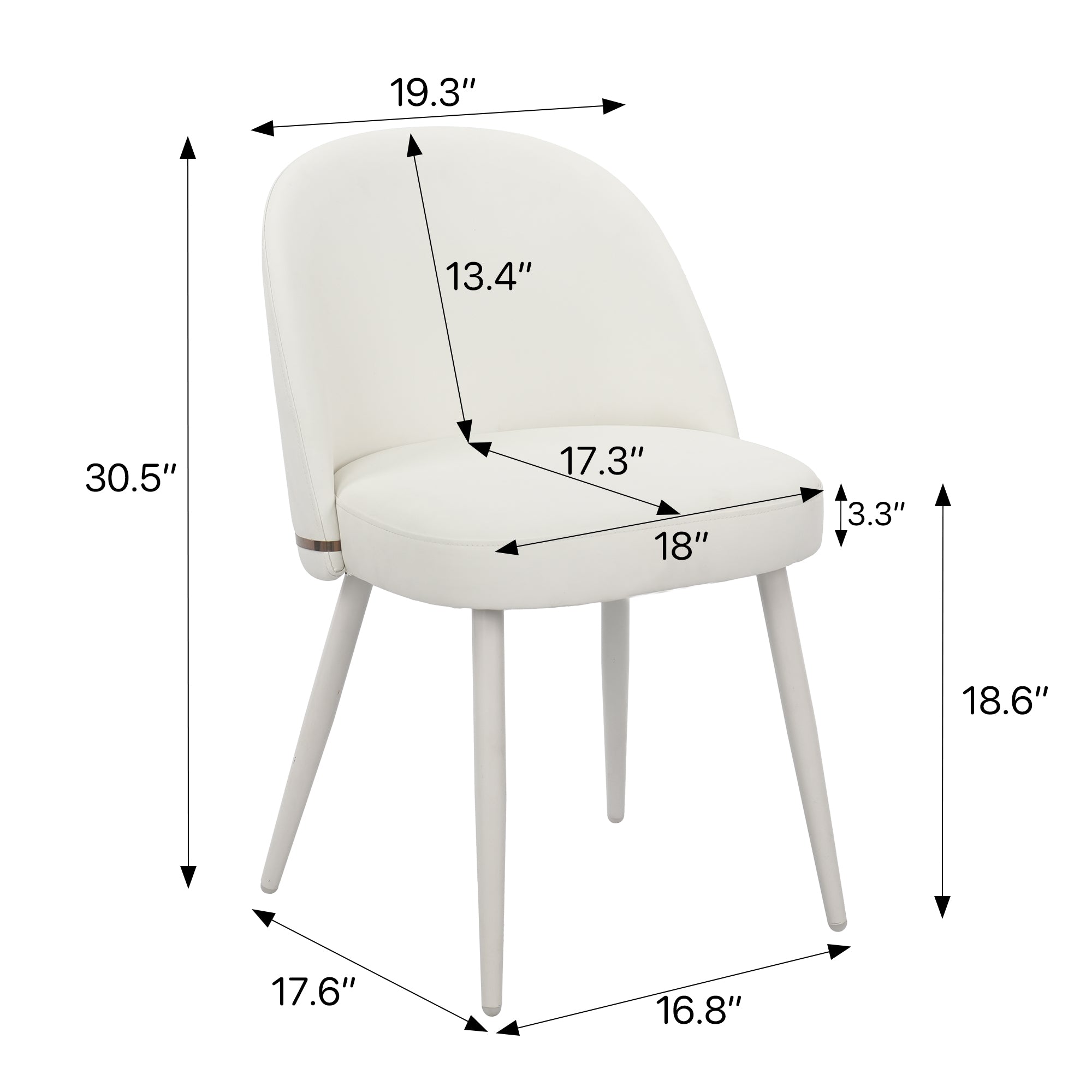 Hengming Pu Dining Chair, Metal Leg Without Armrest, Suitable For Dining Room, Living Room, Kitchen,Set Of 2 White Pu