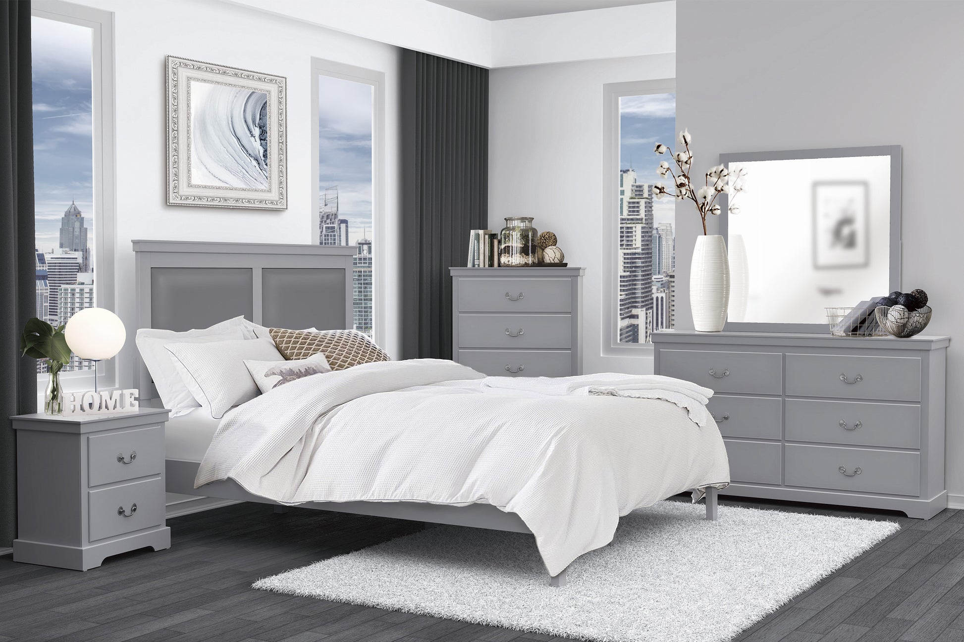 Classic Gray Finish Full Size Panel Bed Upholstered Headboard Wooden Bedroom Furniture 1Pc Box Spring Required Full Gray Wood Bedroom Panel Faux Leather Wood