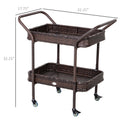 Outsunny Rattan Wicker Serving Cart With 2 Tier Open Shelf, Outdoor Wheeled Bar Cart With Brakes For Poolside, Garden, Patio Brown Steel
