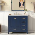 36'' Bathroom Vanity With Sink Combo Set, Modern Bathroom Cabinet With 4 Drawers, Freestanding Wood Bathroom Vanity Set With Solid Wood Feet, Blue 4 Blue 2 Adjustable Hinges Bathroom Freestanding Modern Solid Wood Mdf Resin Painted