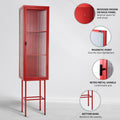 Retro Style Freestanding Metal Tall Display Cupboard With Glass Door And Three Detachable Shelves For Office, Living Room, Kitchen Console Sideboard,Bedside Entryway Red Old Sku:W68751719 Red Steel