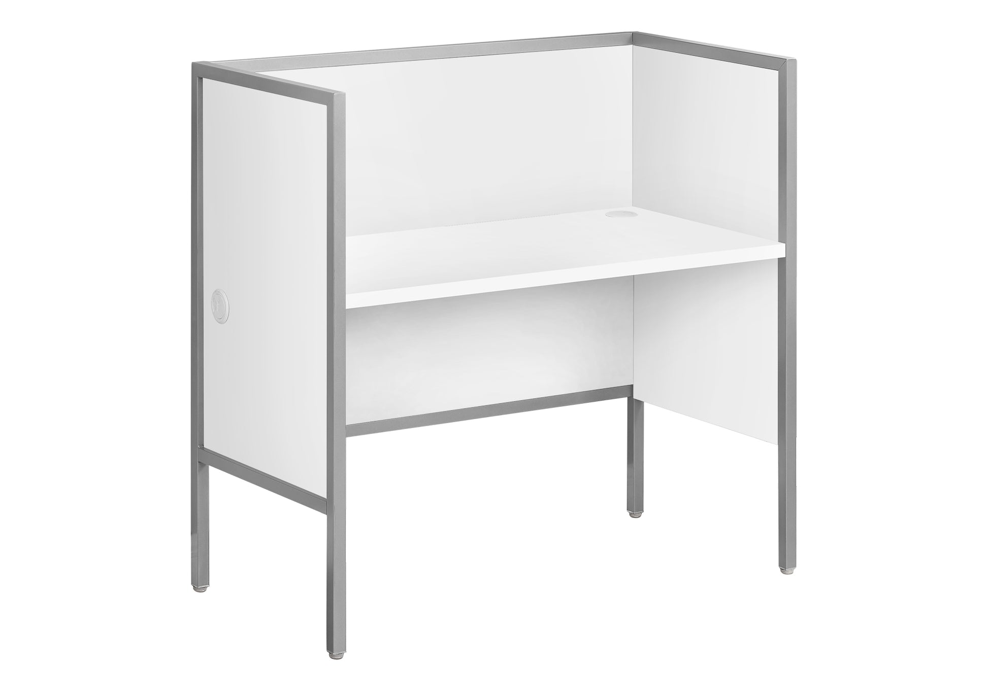 Office Cubicle, 48"L, Desk, Work, Commercial Grade, White Laminate, Silver Metal, Contemporary, Modern White Particle Board