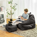 Bean Bag Chair With Filler, Bean Bag Sofa With Tufted Soft Stuffed Filling, Fluffy And Lazy Sofa, Comfy Cozy Beanbag Chairs With Memory Foam For Dorm, Apartment, Living Room, Black Black Primary Living Space Soft Casual,Modern Foam Teddy