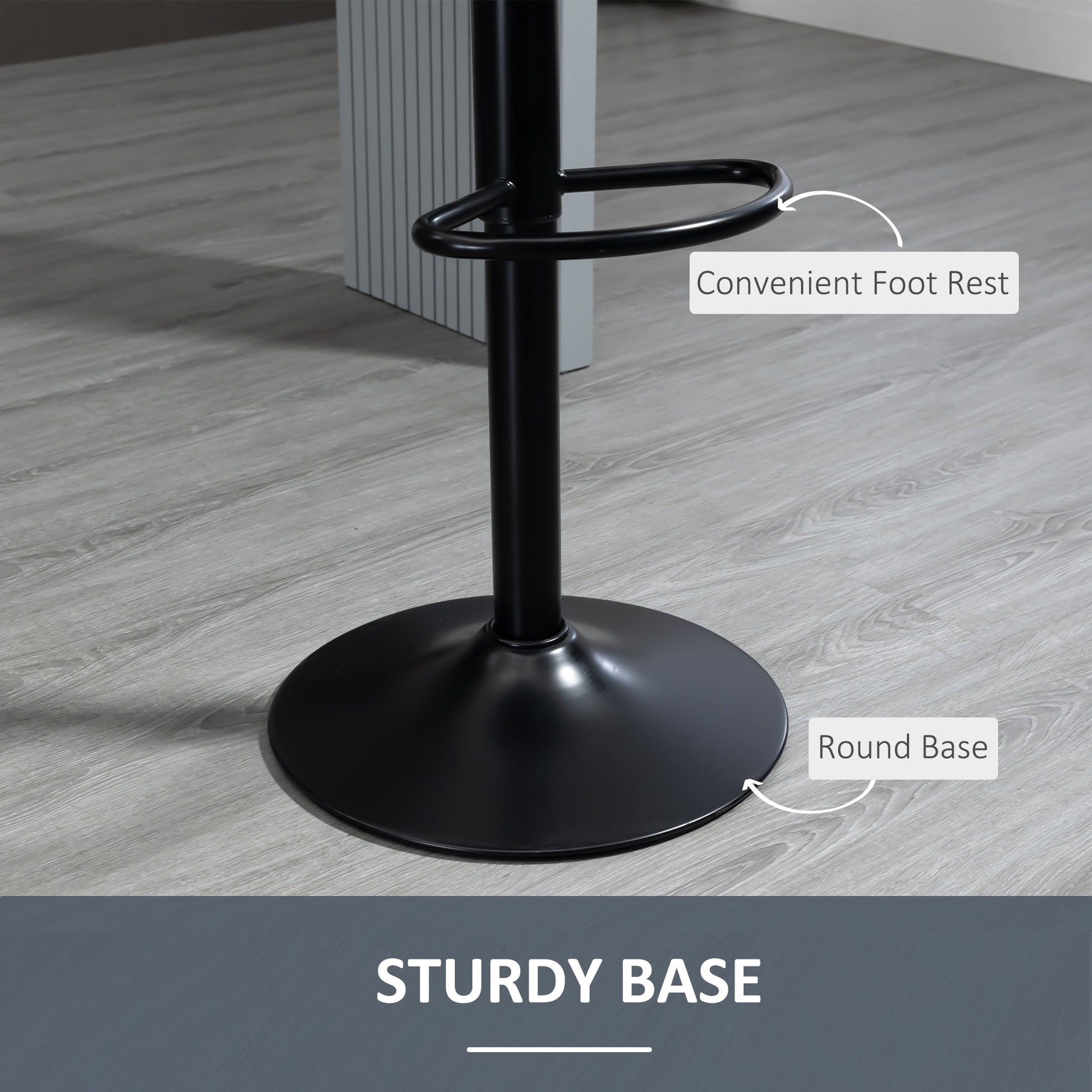 Homcom Adjustable Bar Stools Set Of 2, Velvet Counter Height Barstool, Upholstered Kitchen Stool With Swivel Seat, Steel Frame, Footrest For Kitchen Counter And Dining Room, Black Black Polyester