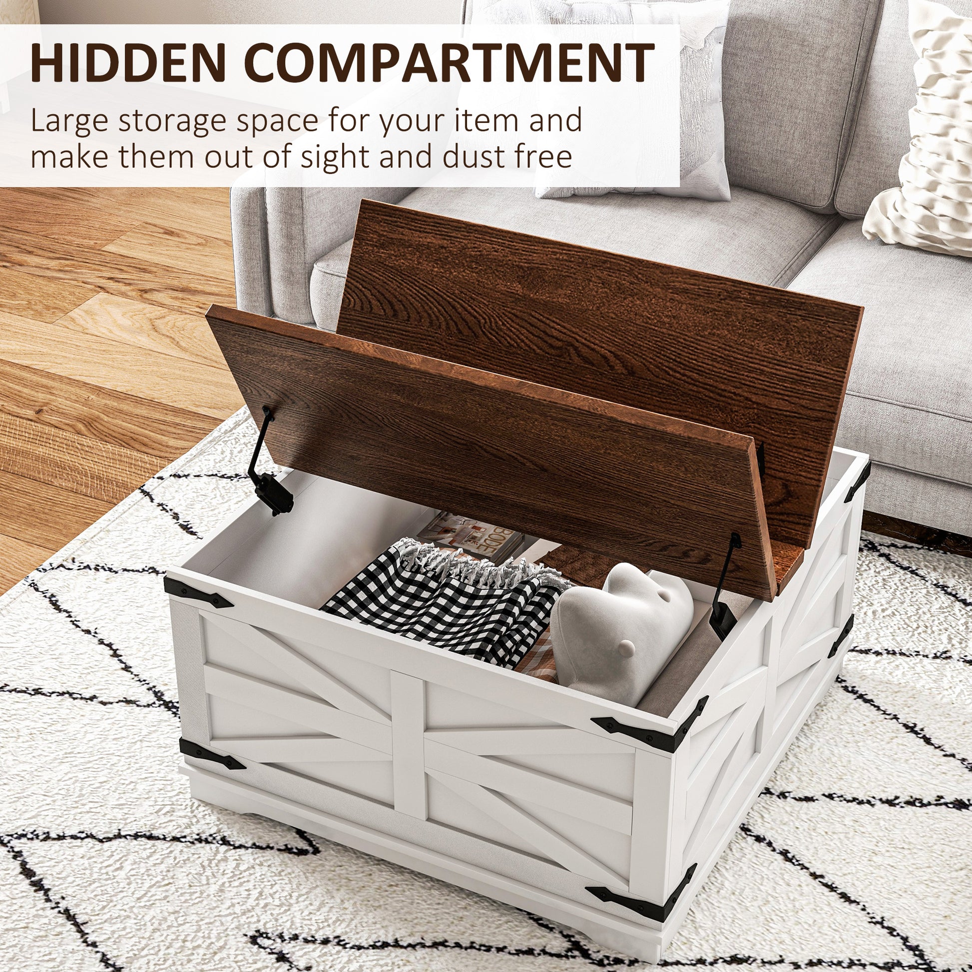 Homcom Coffee Table With Flip Top Hidden Storage, Square Center Table White White Particle Board