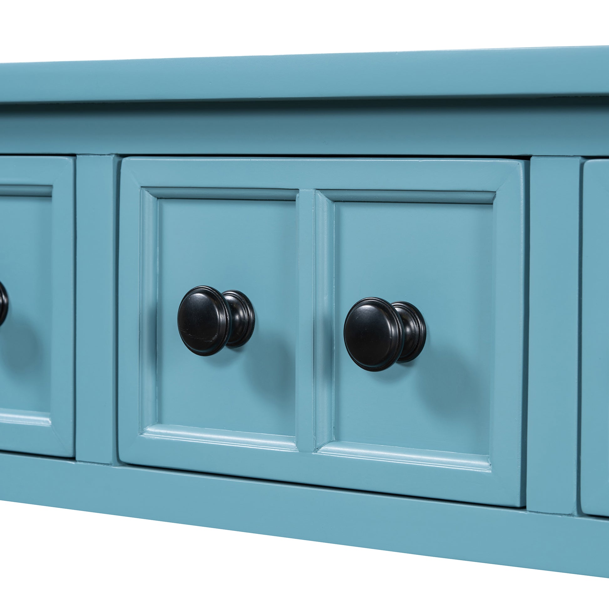 Rustic Entryway Console Table, 60" Long Sofa Table With Two Different Size Drawers And Bottom Shelf For Storage Turquoise Green Turquoise Green Solid Wood