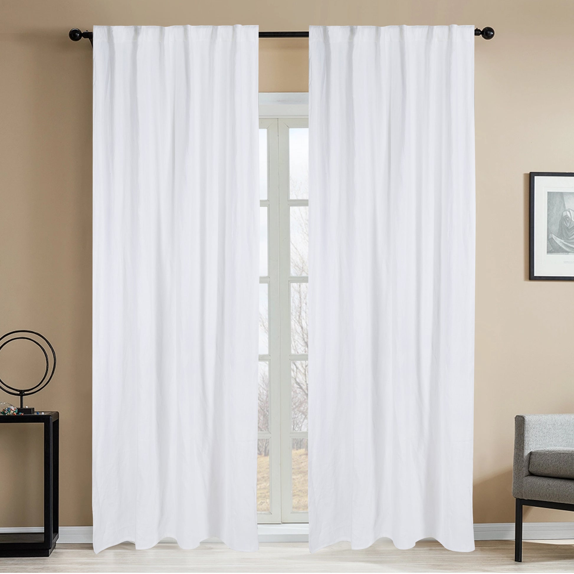 Newport Cotton Lining Window Curtains For Bedroom, Linen Curtains For Living Room, 96 Inches Long Curtains For Living Room, Soft White Soft White Linen