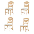 Vintage Traditional 4 Piece Upholstered Dining Chairs, Serrated Dining Backs, Natural Natural Dining Room Traditional Rubberwood Foam Rubber Wood