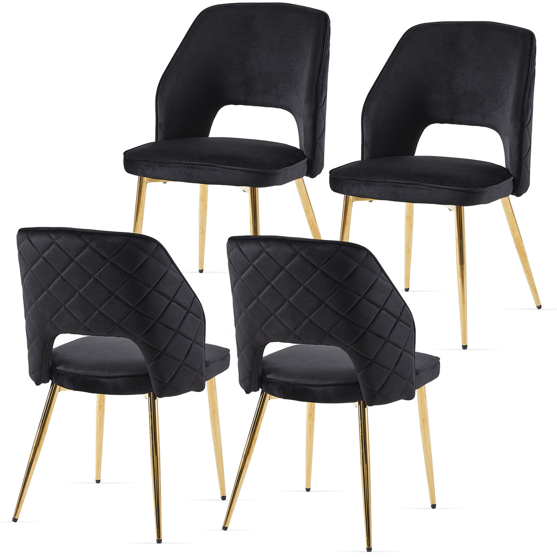 Black Velvet Dining Chairs With Metal Legs And Hollow Back Upholstered Dining Chairs Set Of 4 Metal Black Dining Room Foam Dry Clean Modern Dining Chairs Velvet
