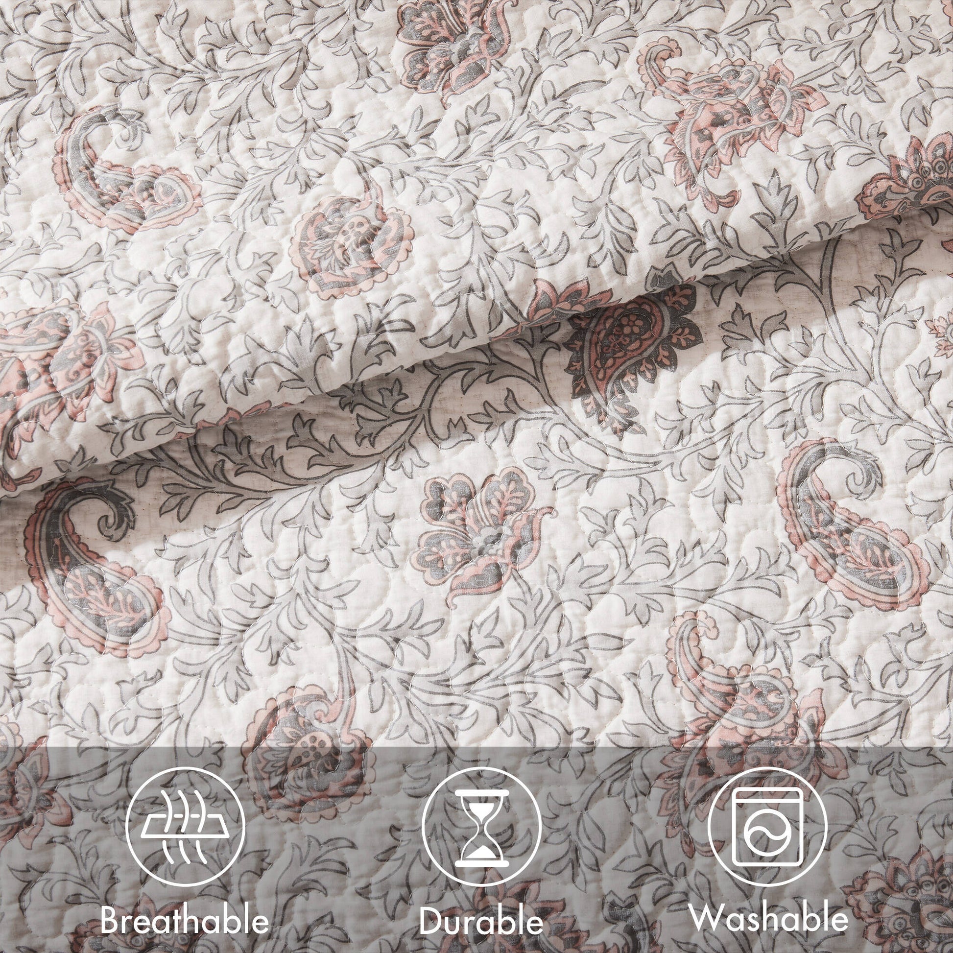 6 Piece Cotton Percale Quilt Set With Throw Pillows Blush Full Queen Full Blush Polyester