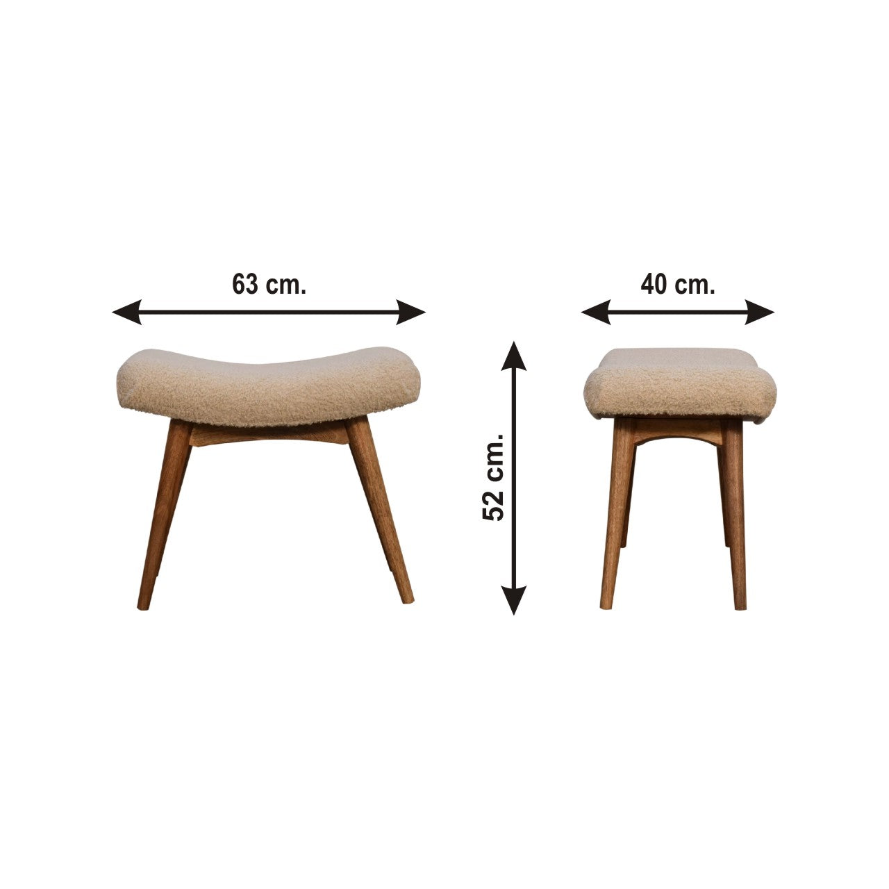 Solid Wood Boucle Cream Curved Bench Beige Cream Light Brown Cotton Wood Cotton Or Cotton Blend Primary Living Space Beige Modern Mango Boucle,Cotton,Solid Wood,Upholstered