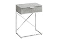 Accent Table, Side, End, Nightstand, Lamp, Storage Drawer, Living Room, Bedroom, Grey Laminate, Chrome Metal, Contemporary, Modern Grey Particle Board