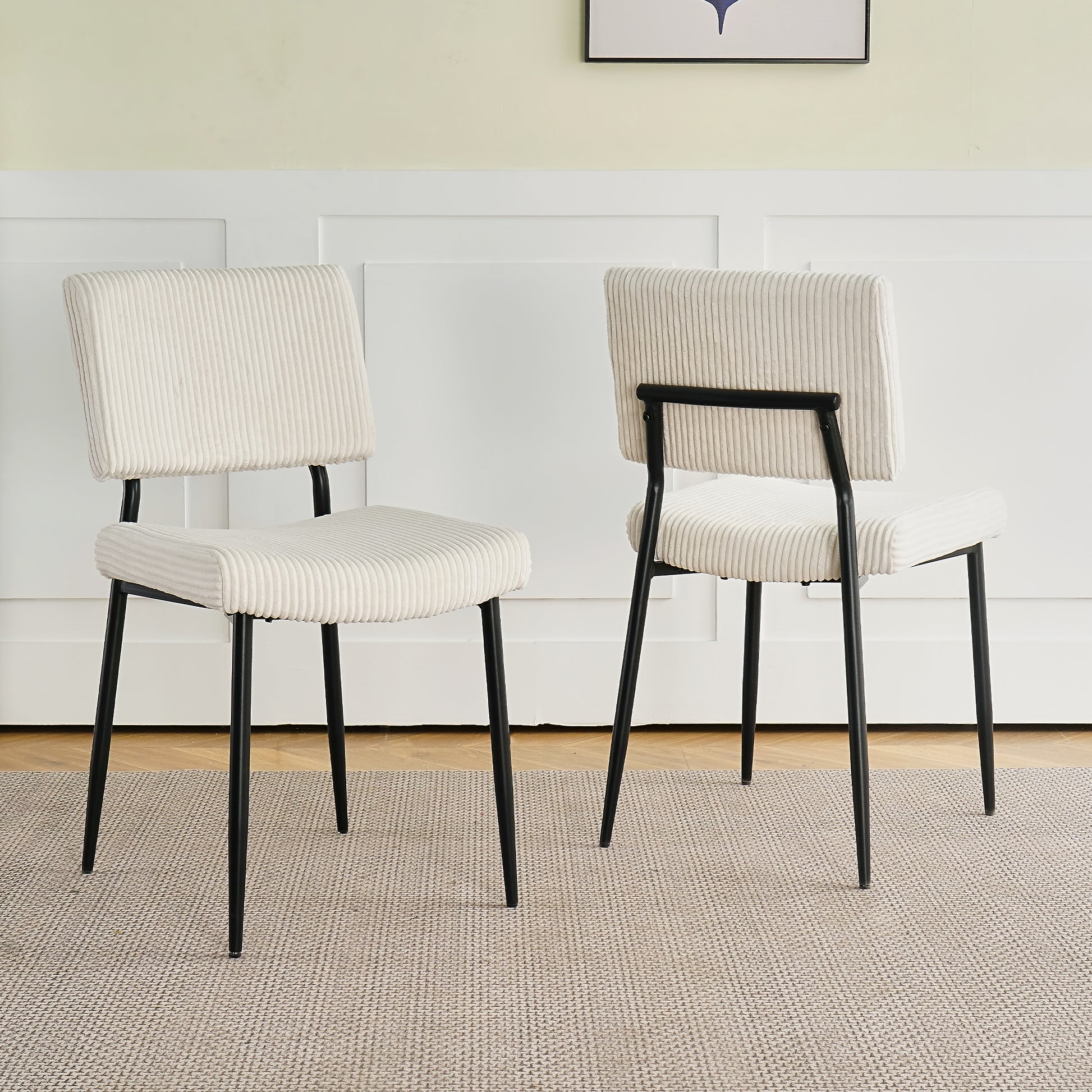 Modern Beige Simple Dining Chair Fabric Upholstered Chairs Home Bedroom Stool Back Dressing Chair Black Metal Legs Set Of 2 Beige Set Of 2 Metal