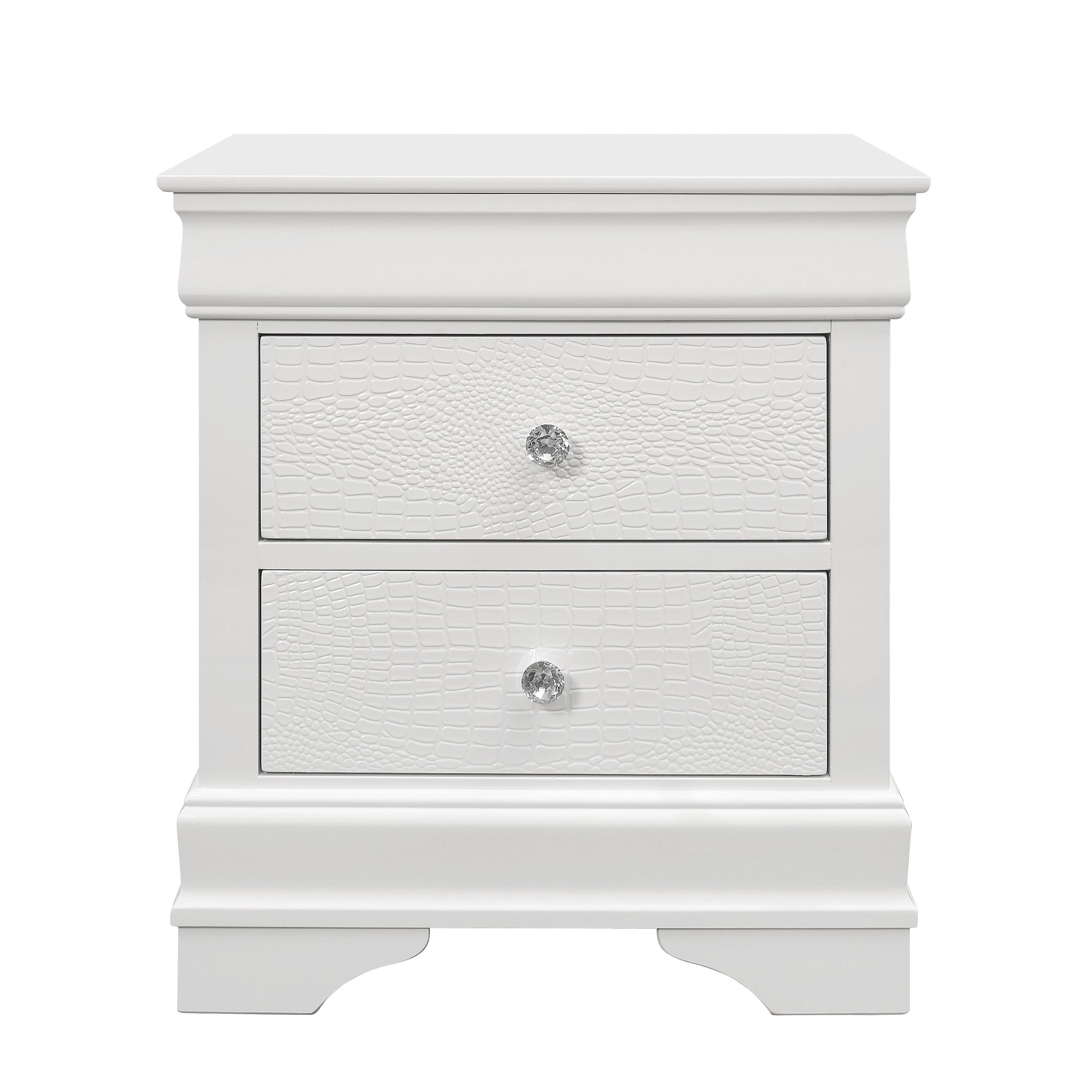 Shaker Crocodile Metallic White Nightstand White Solid Wood Mdf